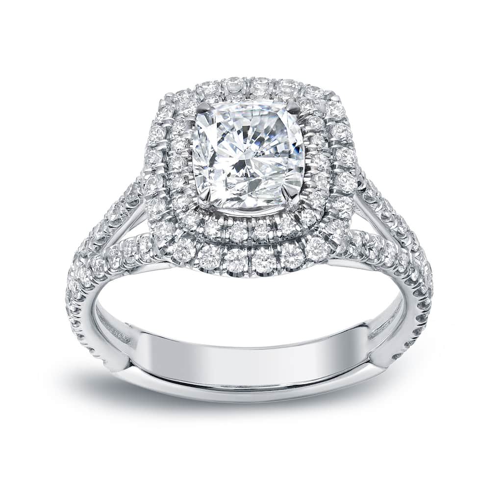 Auriya 18k Gold 2 1/4 carat TW Cushion-cut Halo Diamond Engagement Ring H-I, VS1-VS2