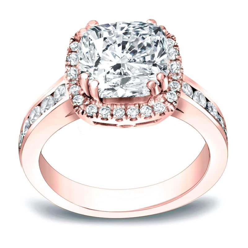 Auriya 14k Gold 2 carat TW Cushion-cut Halo Diamond Engagement Ring - 4 - Rose