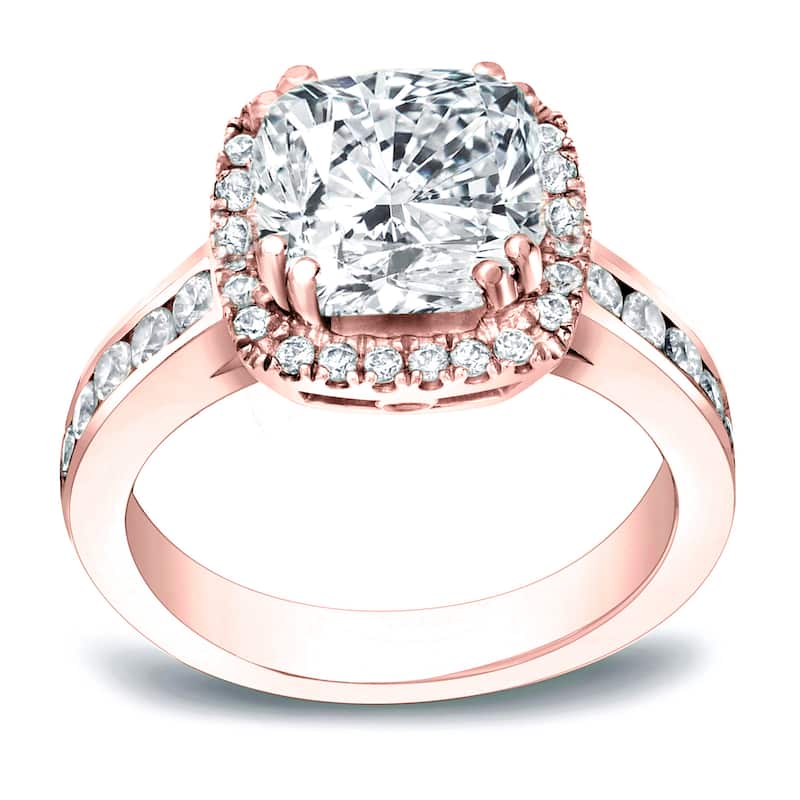 Auriya 14k Gold 2 carat TW Cushion-cut Halo Diamond Engagement Ring
