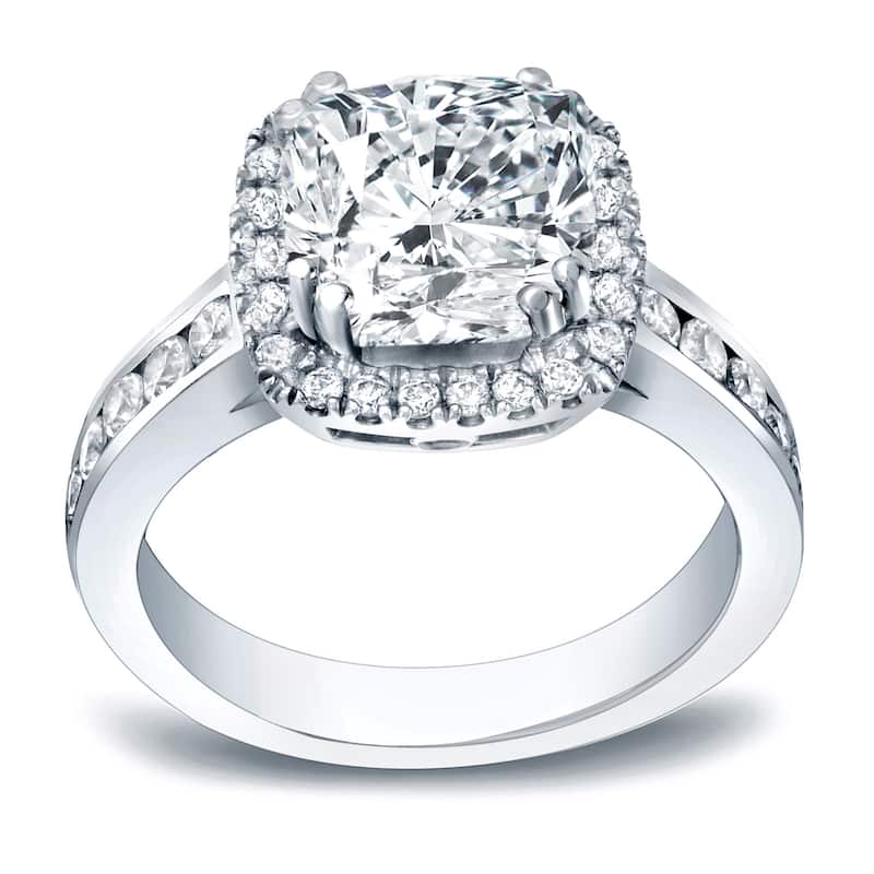 Auriya 14k Gold 2 carat TW Cushion-cut Halo Diamond Engagement Ring
