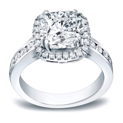 Auriya 14k Gold 2 carat TW Cushion-cut Halo Diamond Engagement Ring