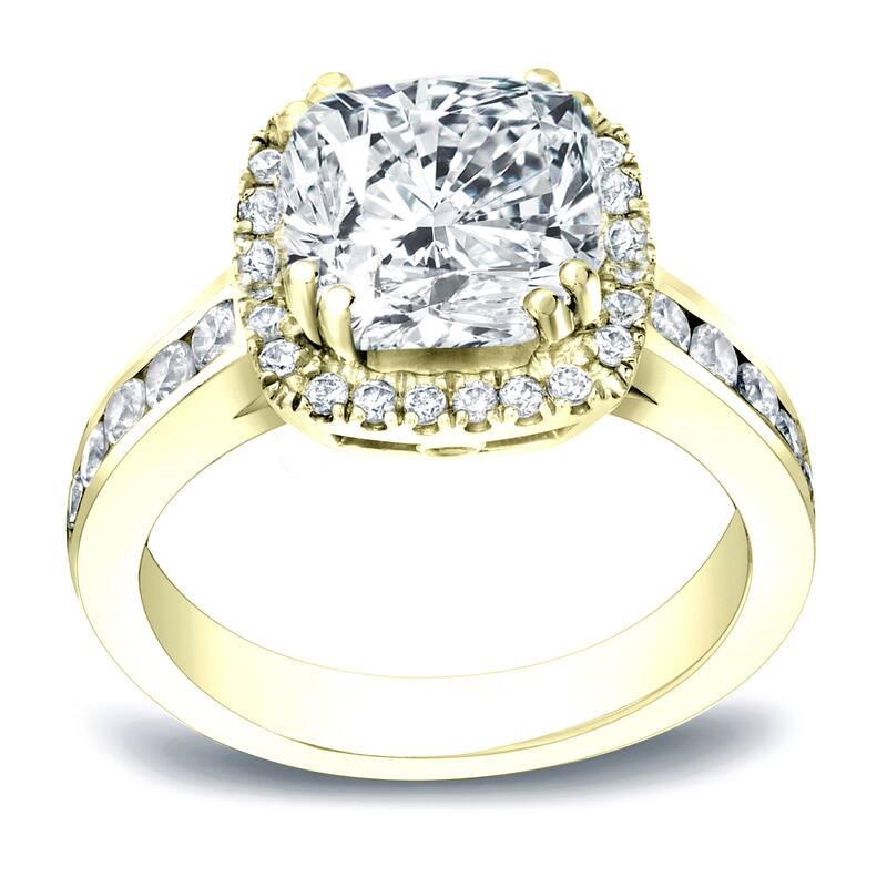 Auriya 14k Gold 2 carat TW Cushion-cut Halo Diamond Engagement Ring