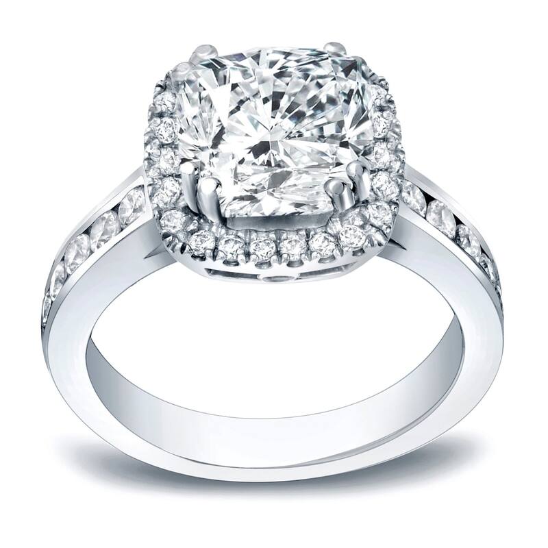 Auriya 14k Gold 2 carat TW Cushion-cut Halo Diamond Engagement Ring - 4 - White
