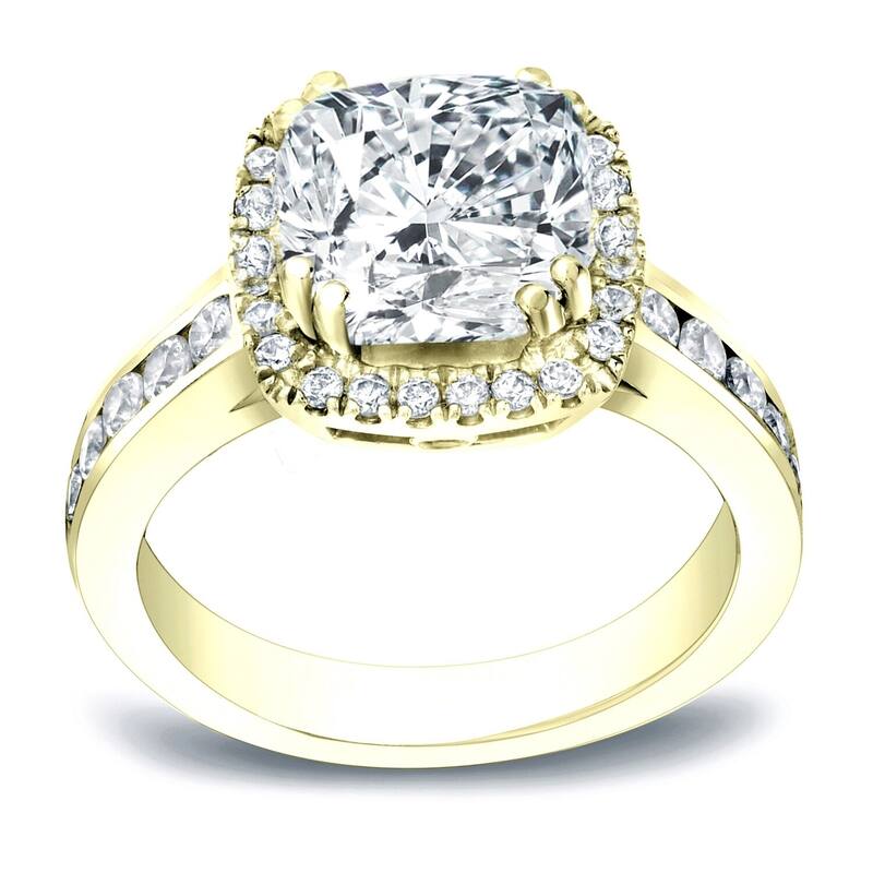Auriya 14k Gold 2 carat TW Cushion-cut Halo Diamond Engagement Ring - 4 - Yellow