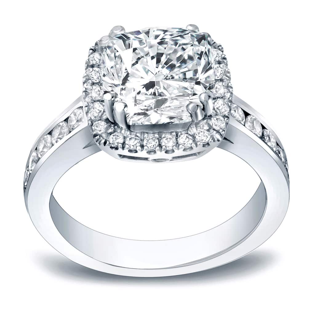 Auriya 14k Gold 2 carat TW Cushion-cut Halo Diamond Engagement Ring