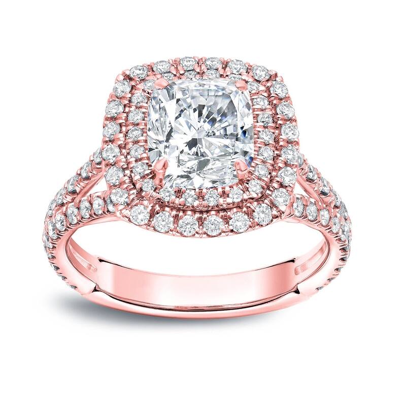 Auriya 18k Gold 2 1/2 carat TW Cushion-cut Halo Diamond Engagement Ring (H-I, VS1-VS2) - 4 - Rose