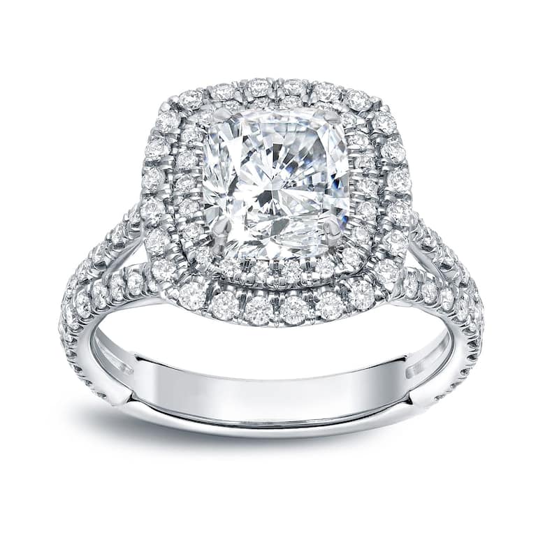 Auriya 18k Gold 2 1/2 carat TW Cushion-cut Halo Diamond Engagement Ring (H-I, VS1-VS2) - 4 - White