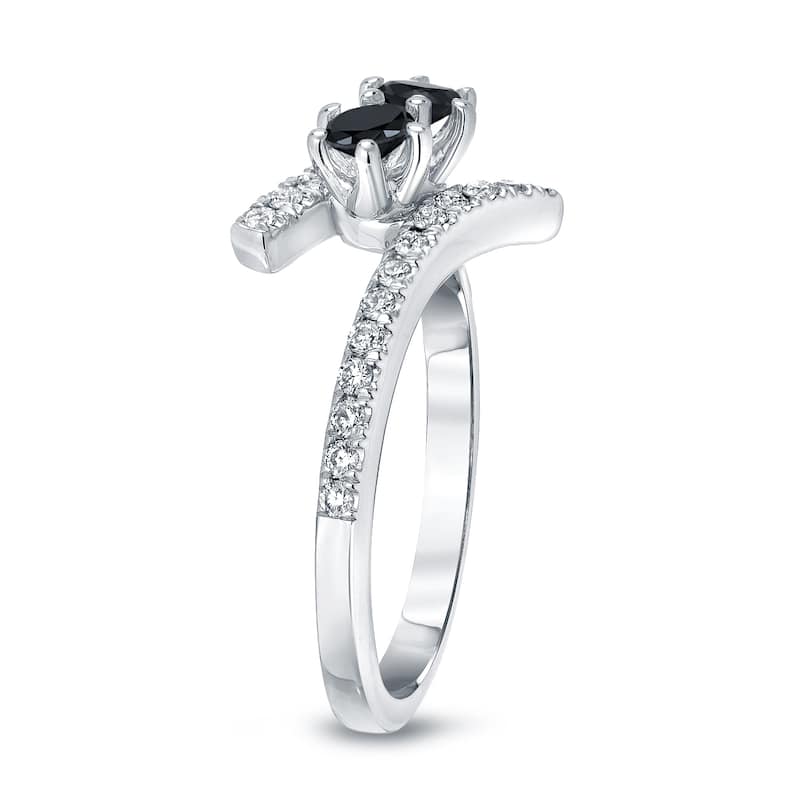 14k Gold Modern Round 1/2ct TDW 2-Stone Black Diamond Ring by Auriya