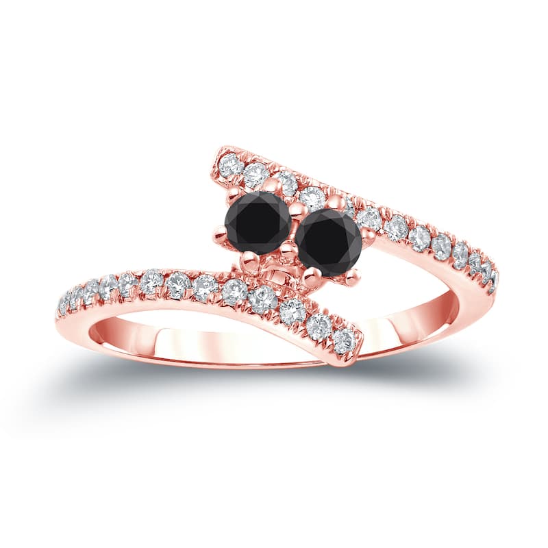14k Gold Modern Round 1/2ct TDW 2-Stone Black Diamond Ring by Auriya