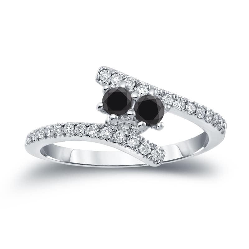 14k Gold Modern Round 1/2ct TDW 2-Stone Black Diamond Ring by Auriya