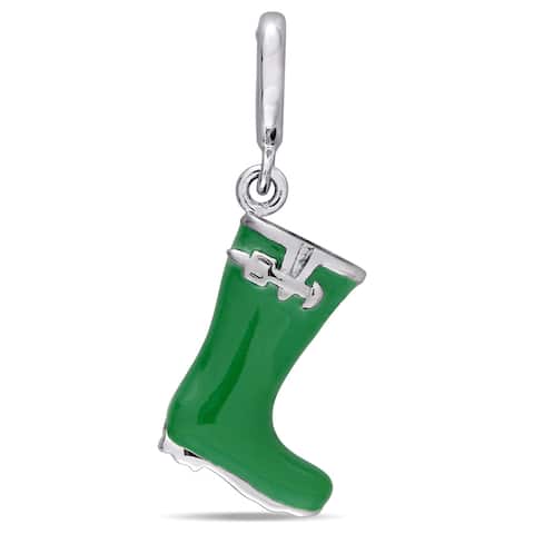Laura Ashley Sterling Silver Wellington Boot Charm with Green Enamel