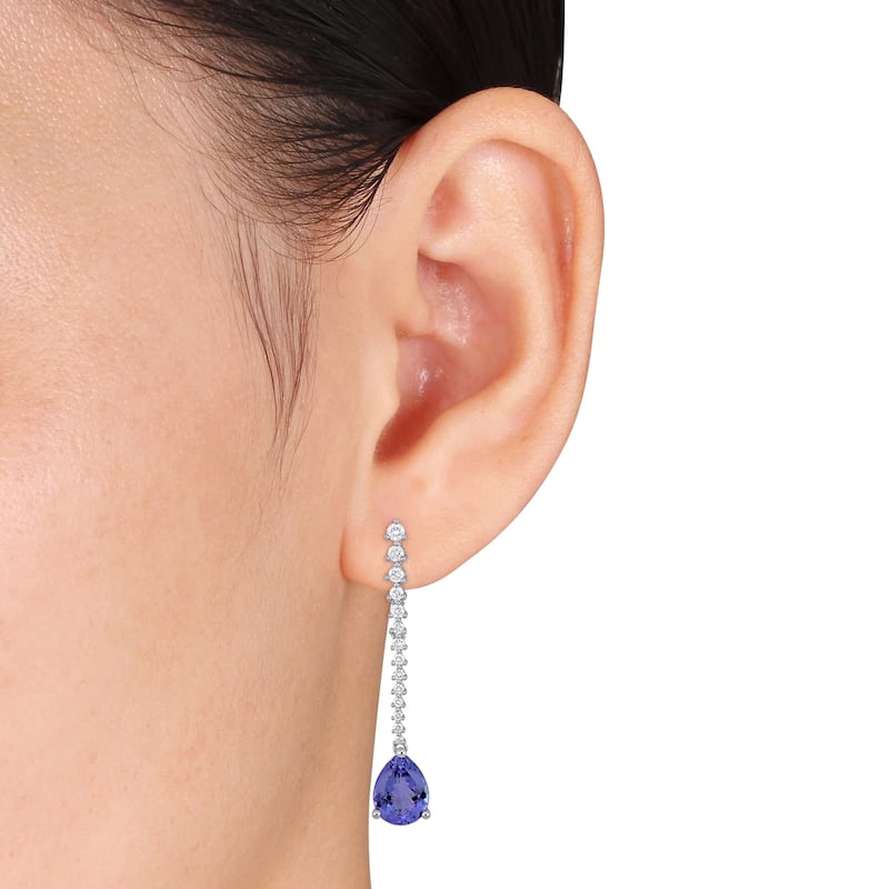 Miadora Signature Collection 14k White Gold Tanzanite and 3/4ct TDW Diamond Drop Teardrop Dangle Earrings (G-H, SI1-SI2)