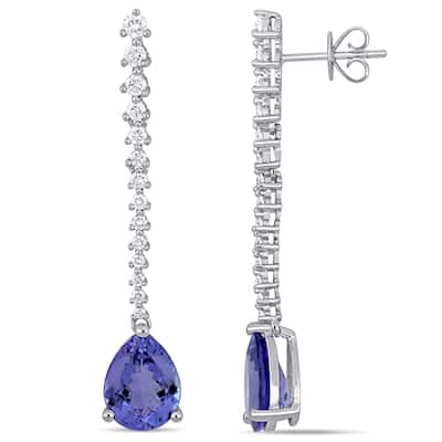 Miadora Signature Collection 14k White Gold Tanzanite and 3/4ct TDW Diamond Drop Teardrop Dangle Earrings (G-H, SI1-SI2)