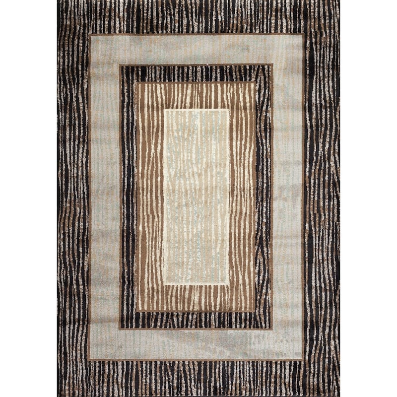 World Rug Gallery Fireside Brown, Beige, and Caramel Borders Area Rug