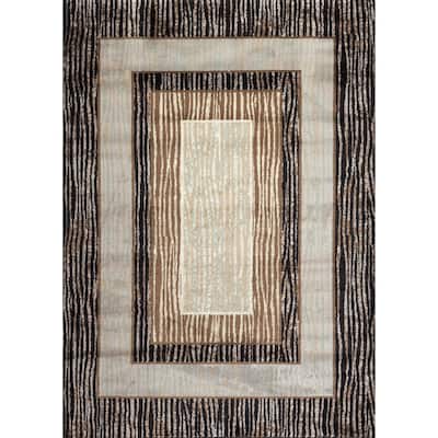 World Rug Gallery Fireside Brown, Beige, and Caramel Borders Area Rug