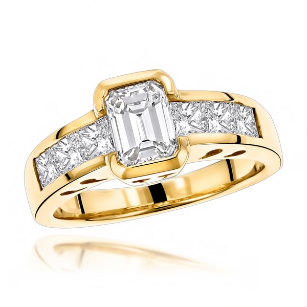 Image result for Luxurman 14k Yellow Gold 4ct TDW Princess and Emerald-cut Diamond Engagement Ring\