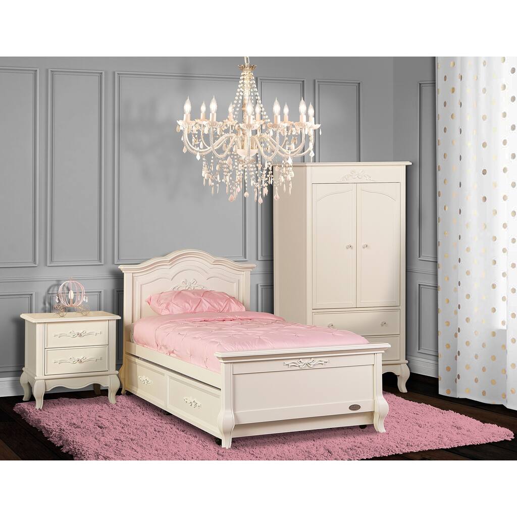 Evolur Aurora Twin Bed And Bed Rail, Ivory Lace