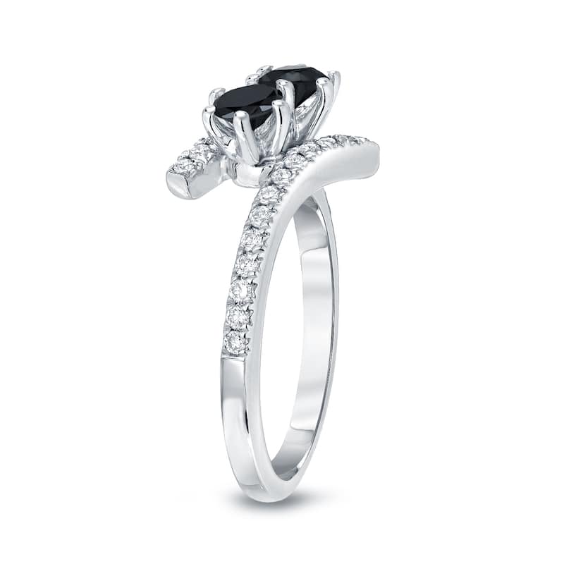 14k Gold Modern Round 1ct TDW 2-Stone Black Diamond Ring by Auriya