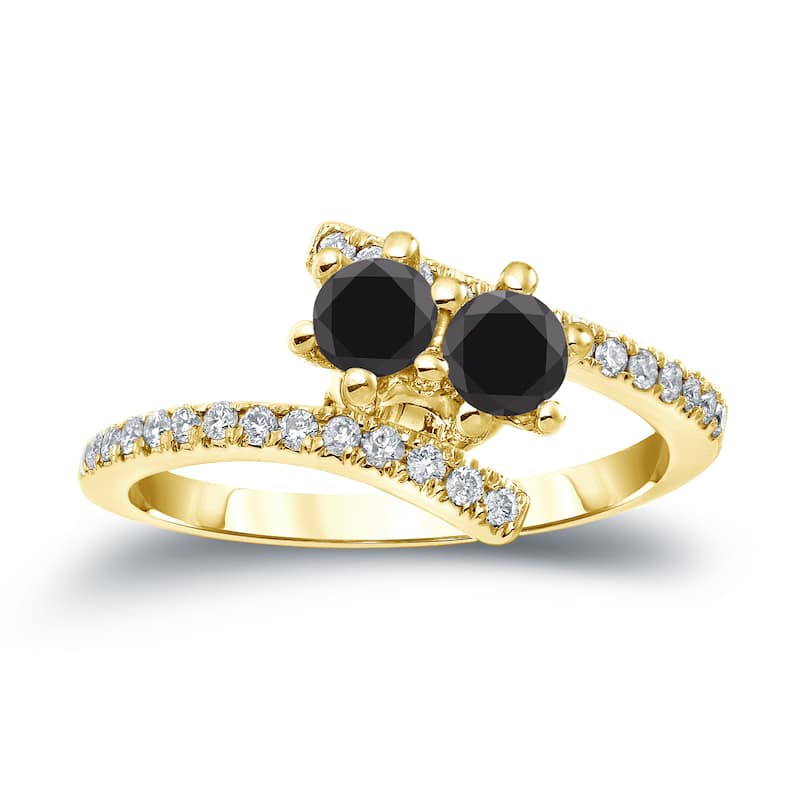 14k Gold Modern Round 1ct TDW 2-Stone Black Diamond Ring by Auriya