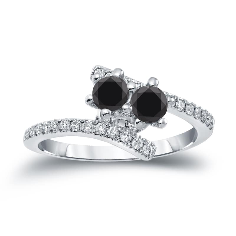14k Gold Modern Round 1ct TDW 2-Stone Black Diamond Ring by Auriya