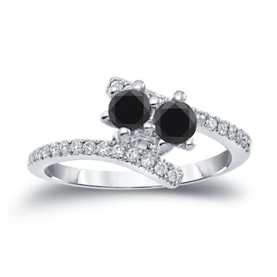 14k Gold Modern Round 1ct TDW 2-Stone Black Diamond Ring by Auriya