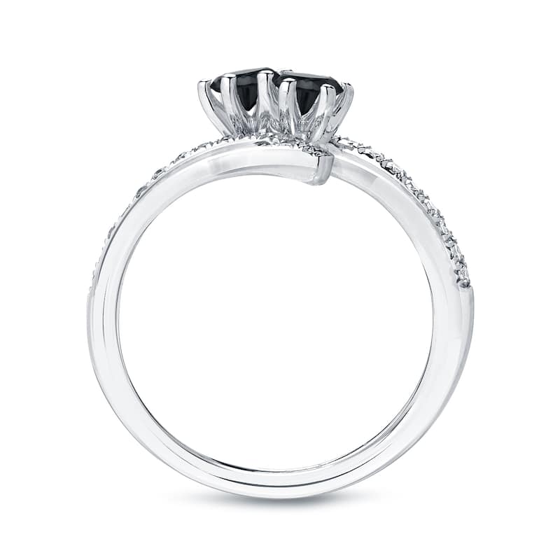 14k Gold Modern Round 1ct TDW 2-Stone Black Diamond Ring by Auriya