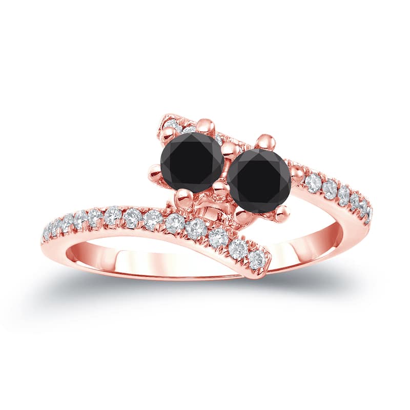 14k Gold Modern Round 1ct TDW 2-Stone Black Diamond Ring by Auriya