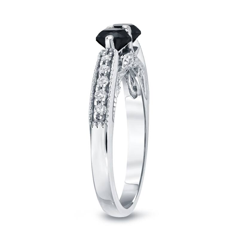 14k Gold Milgrain Two Stone Round 1/2ct TDW Black Diamond Ring by Auriya