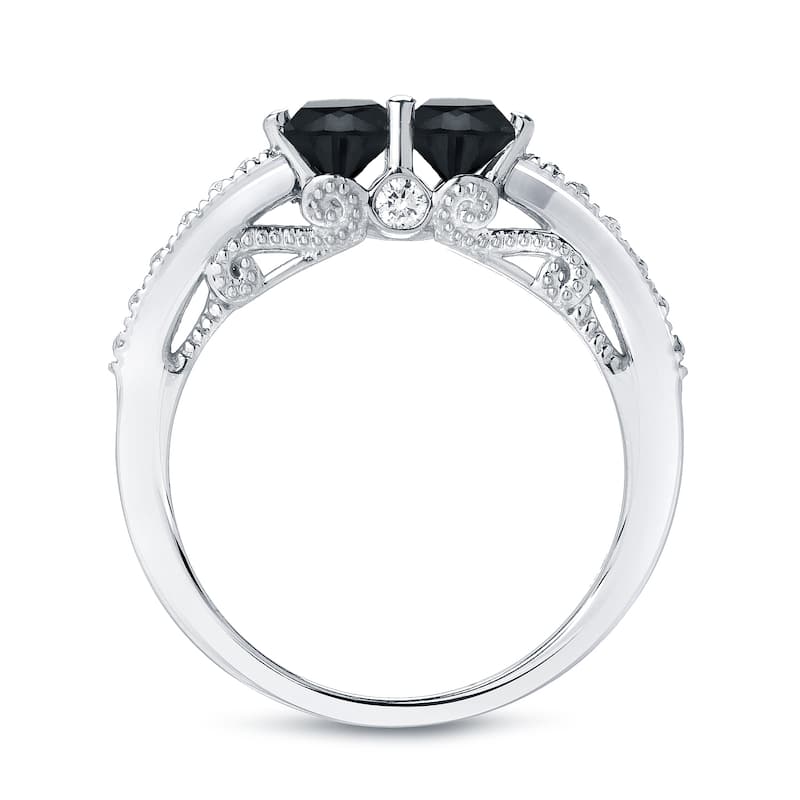 14k Gold Milgrain Two Stone Round 1/2ct TDW Black Diamond Ring by Auriya
