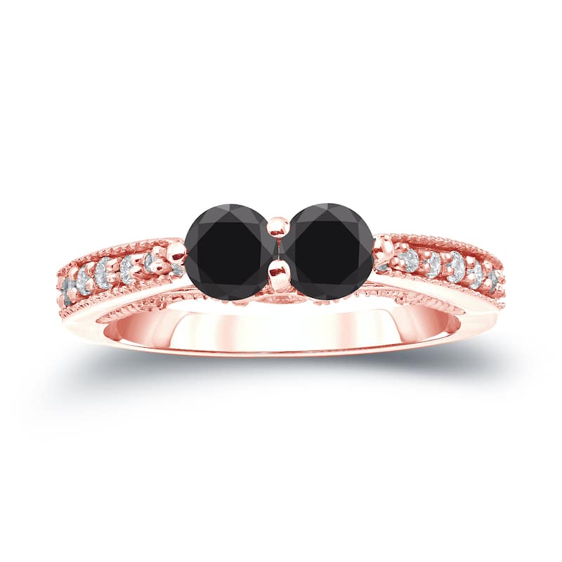 Auriya 3/4ctw Modern 2 Stone Black Diamond Ring 14k Gold (SI2-SI3)