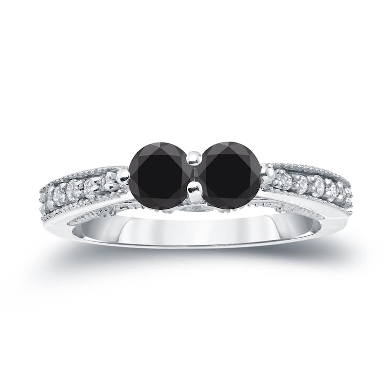Auriya 3/4ctw Modern 2 Stone Black Diamond Ring 14k Gold (SI2-SI3)