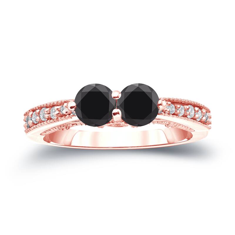 14k Gold Modern Round 1ct TDW 2-Stone Black Diamond Ring by Auriya