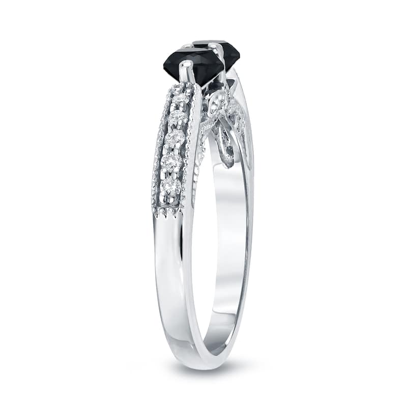 14k Gold Modern Round 1ct TDW 2-Stone Black Diamond Ring by Auriya