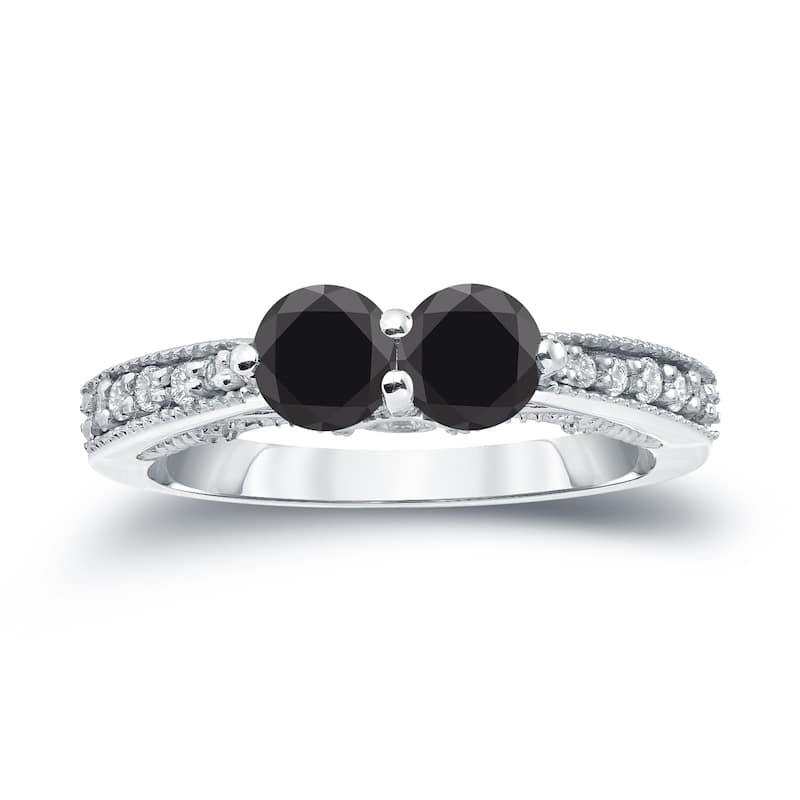 14k Gold Modern Round 1ct TDW 2-Stone Black Diamond Ring by Auriya