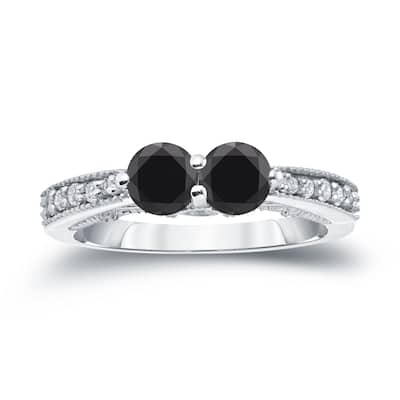 14k Gold Modern Round 1ct TDW 2-Stone Black Diamond Ring by Auriya