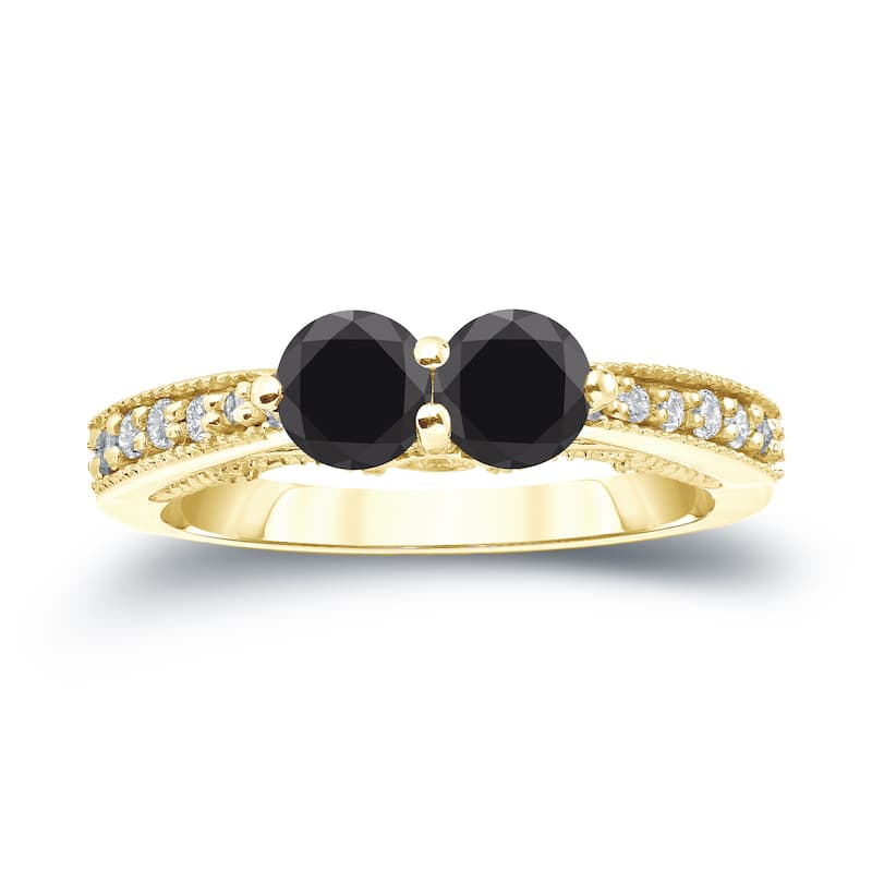 14k Gold Modern Round 1ct TDW 2-Stone Black Diamond Ring by Auriya