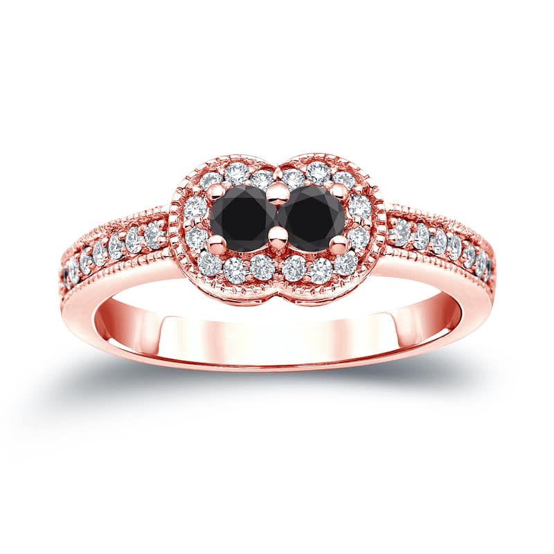 14k Gold Modern Round 1/2ct TDW 2-Stone Black Diamond Ring by Auriya (SI2-SI3)