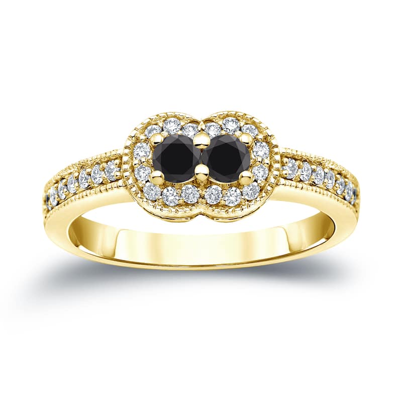 14k Gold Modern Round 1/2ct TDW 2-Stone Black Diamond Ring by Auriya (SI2-SI3)