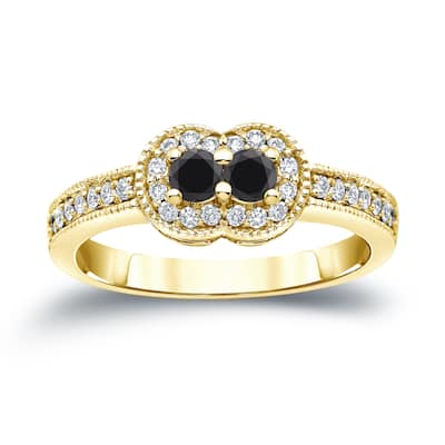 14k Gold Modern Round 1/2ct TDW 2-Stone Black Diamond Ring by Auriya (SI2-SI3)