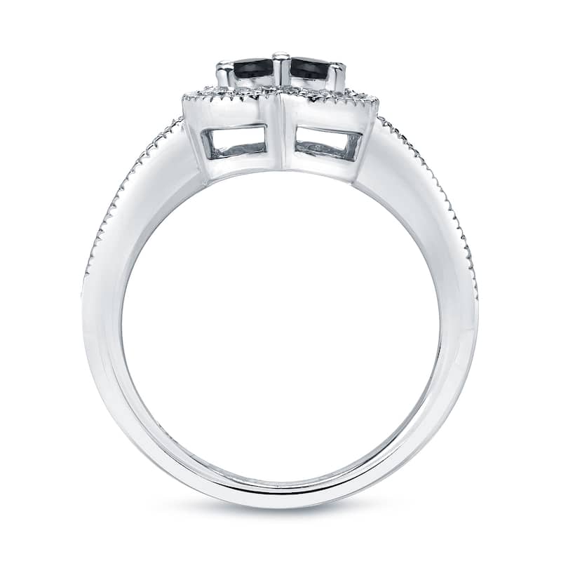 14k Gold Modern Round 1/2ct TDW 2-Stone Black Diamond Ring by Auriya (SI2-SI3)