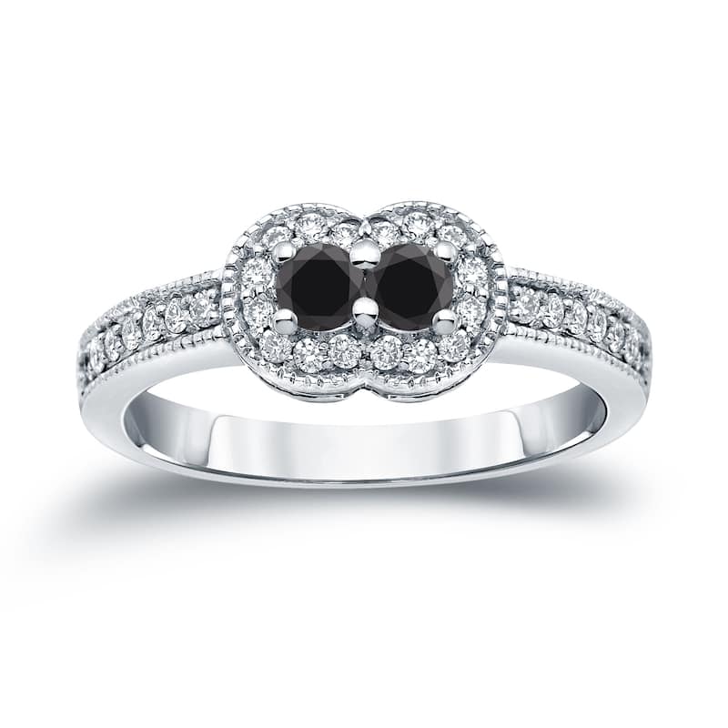 14k Gold Modern Round 1/2ct TDW 2-Stone Black Diamond Ring by Auriya (SI2-SI3)
