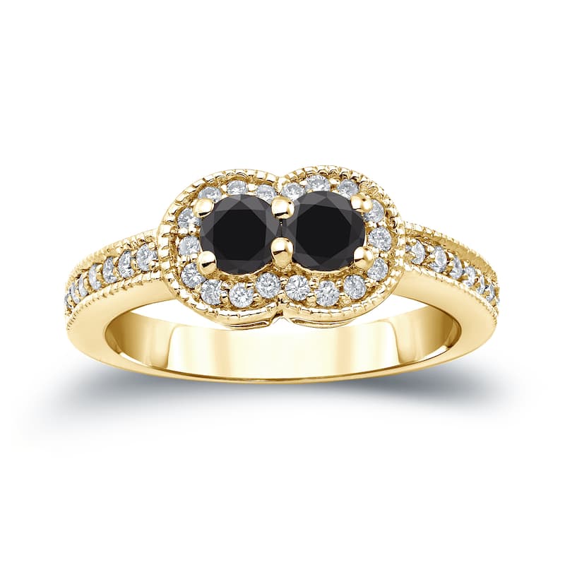 14k Gold Modern Round 3/4ct TDW 2-Stone Black Diamond Ring by Auriya (SI2-SI3)