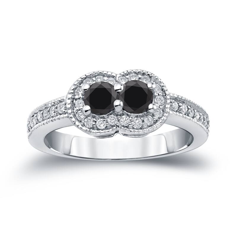 14k Gold Modern Round 3/4ct TDW 2-Stone Black Diamond Ring by Auriya (SI2-SI3)