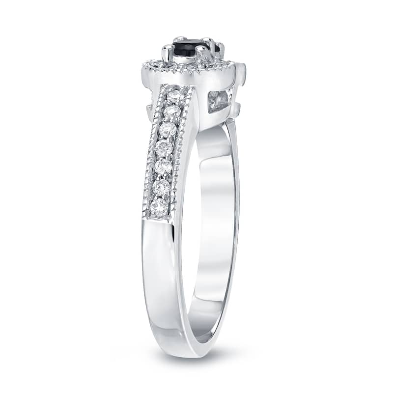 14k Gold Modern Round 3/4ct TDW 2-Stone Black Diamond Ring by Auriya (SI2-SI3)