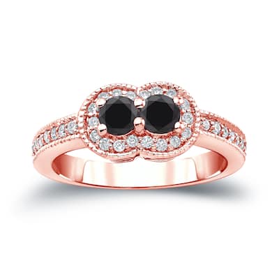 14k Gold Modern Round 3/4ct TDW 2-Stone Black Diamond Ring by Auriya (SI2-SI3)