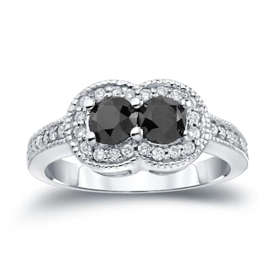 14k Gold Modern Round 1ct TDW 2-Stone Black Diamond Ring by Auriya