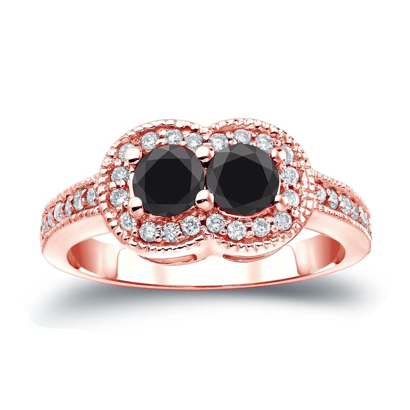 14k Gold Modern Round 1ct TDW 2-Stone Black Diamond Ring by Auriya