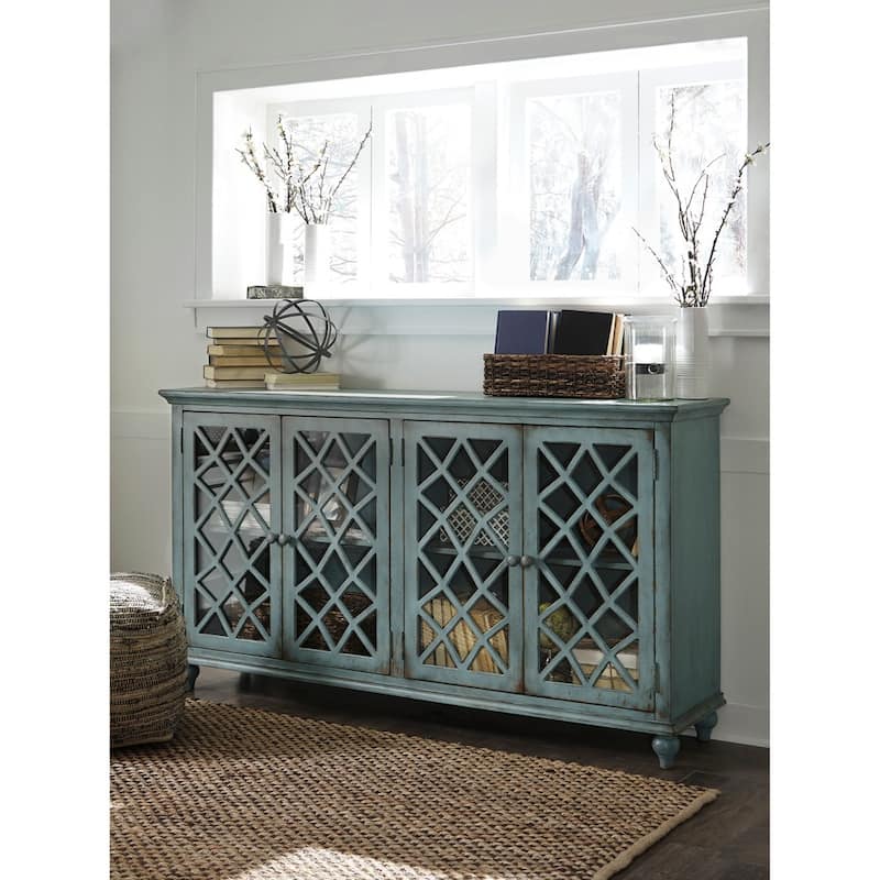 Signature Design by Ashley Mirimyn Blue Accent Cabinet - 68.5" W x 15.88" D x 37.88" H