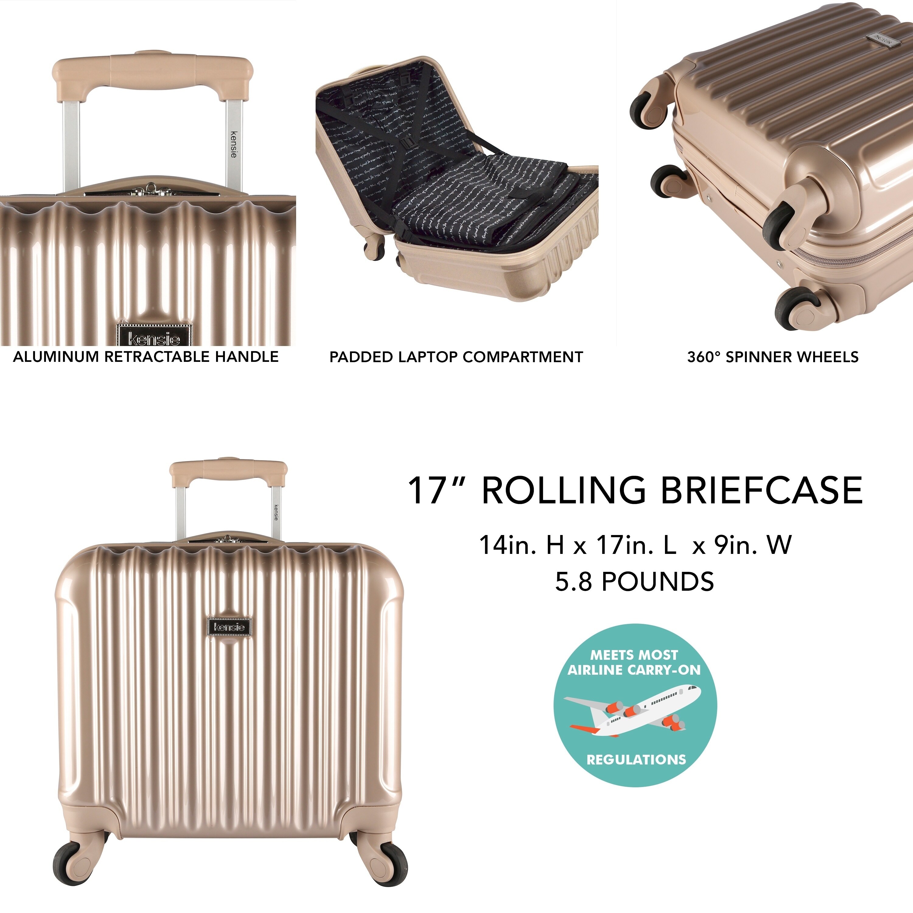 Kensie Luggage 16-Inch Rolling Briefcase Silver