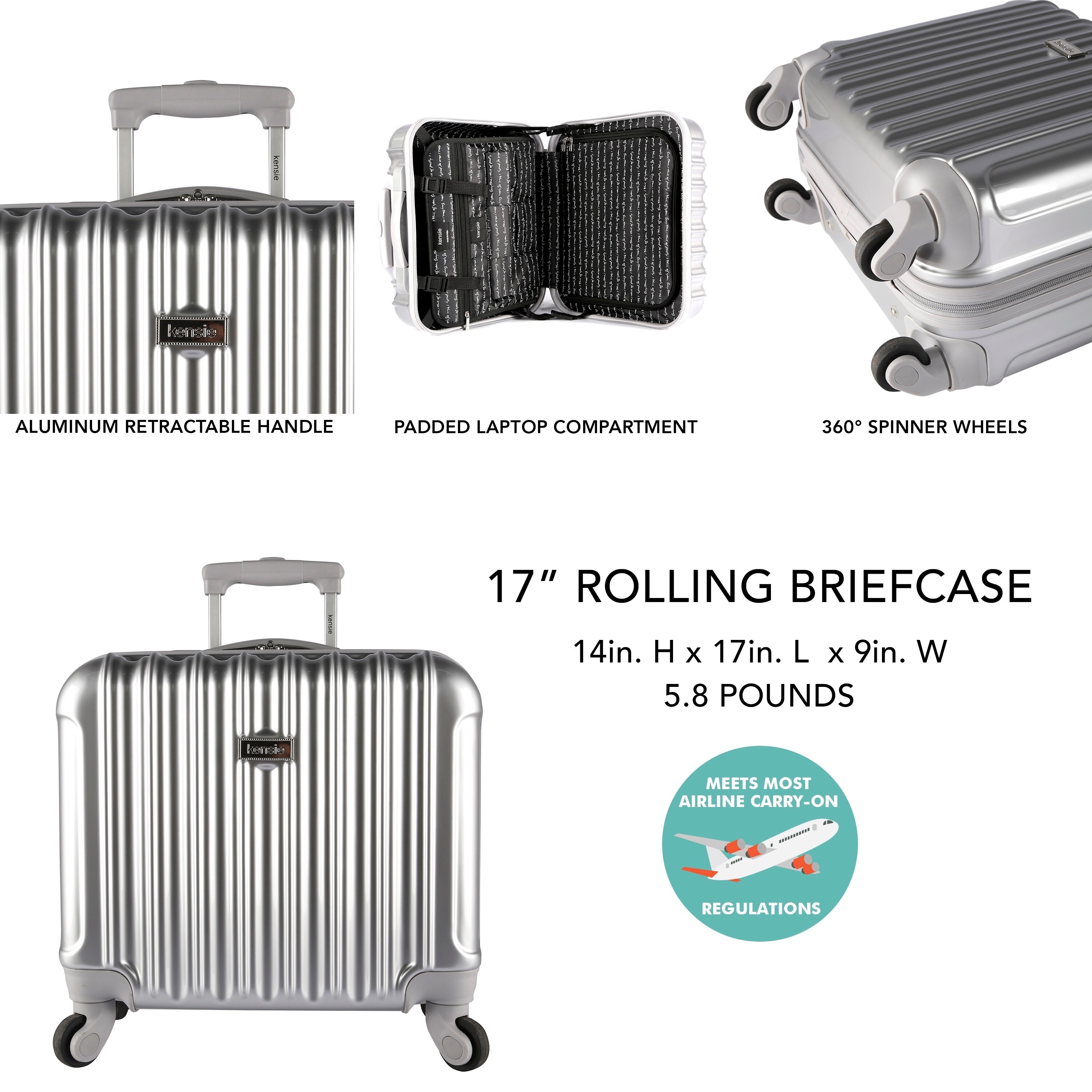 Kensie Luggage 16-Inch Rolling Briefcase Silver